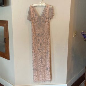 Pissaro nights Nordstrom  tan beaded gown. Size 12